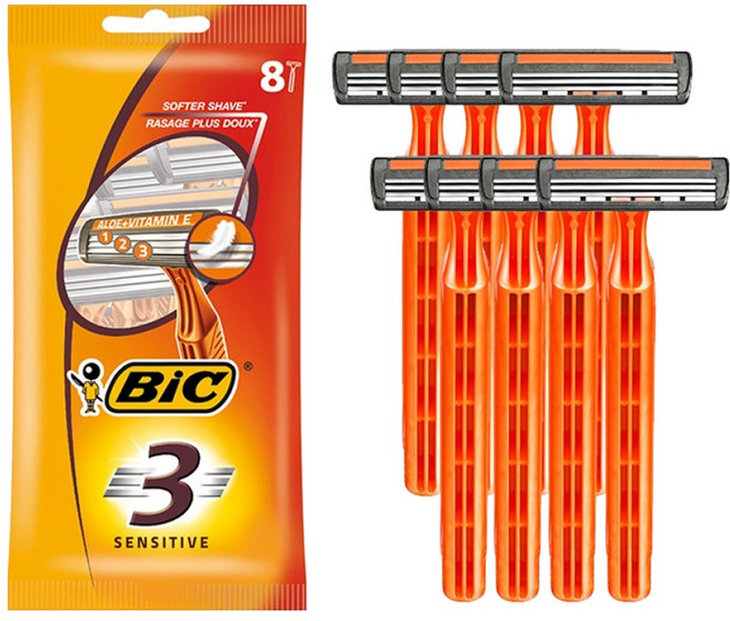 빅 남성용 3중날 센서티브 휴대용 면도기, 1개, 8개입