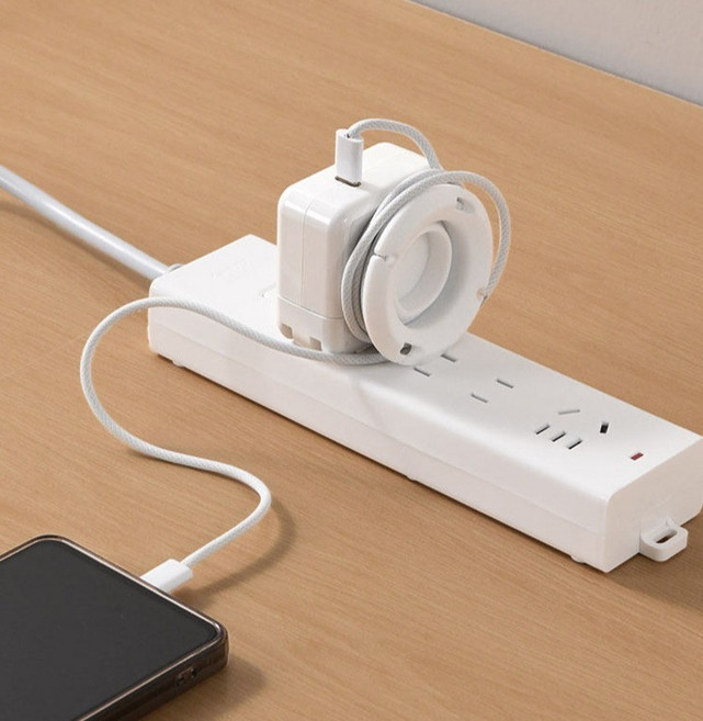 메이크마인 접이식 휴대용 실리콘 신축성 충전기 케이블 수납 선정리 홀더, 화이트, 2개