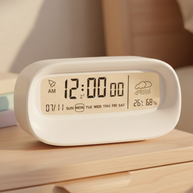 므뮤 디지털 실내 온도 습도계 무소음 탁상시계, 화이트