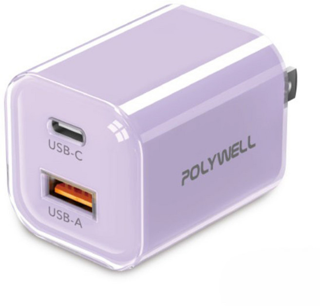 POLYWELL 寶利威爾 30W Dual Port Type-C + USB-A 冰塊造型 快充頭 PD3.0/QC4.0+/PPS GaN 紫色