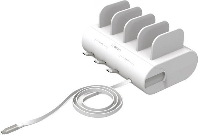 큐브온 초고속 PPS PD 4포트 릴타입 충전기 JI-266 + C타입 케이블 4p 세트, 크림(충전기), 1세트
