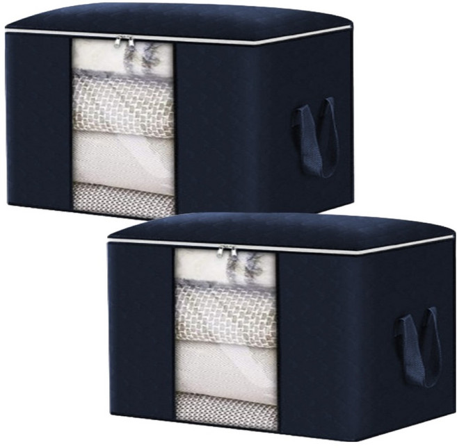 마메 대용량 패브릭 다용도 이불정리 리빙박스, 네이비, 2개
