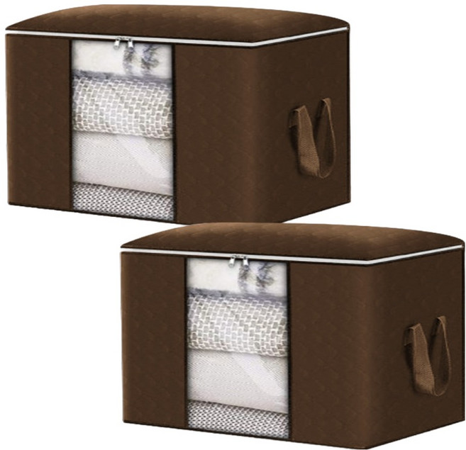 마메 대용량 패브릭 다용도 이불정리 리빙박스, 브라운, 2개