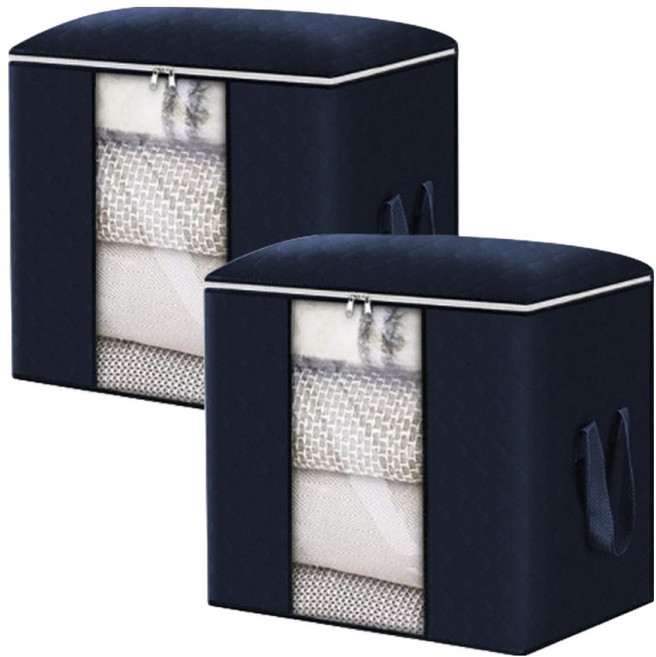 마메 대용량 패브릭 다용도 이불정리 리빙박스, 네이비, 2개
