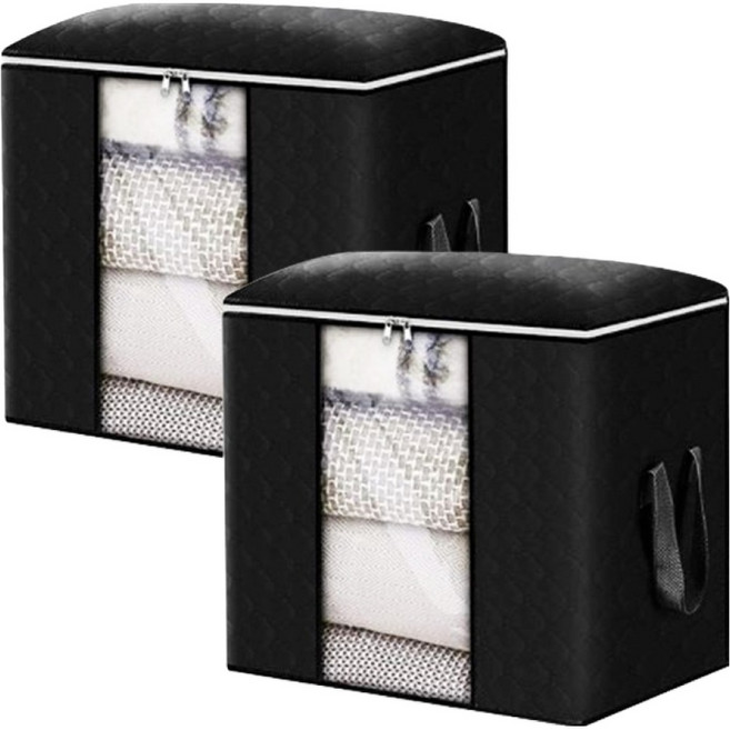 마메 대용량 패브릭 다용도 이불정리 리빙박스, 블랙, 2개