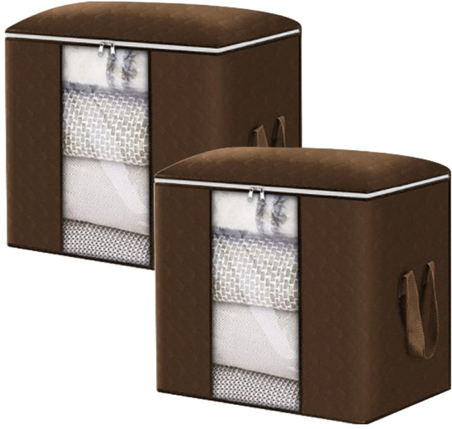 마메 대용량 패브릭 다용도 이불정리 리빙박스, 브라운, 2개