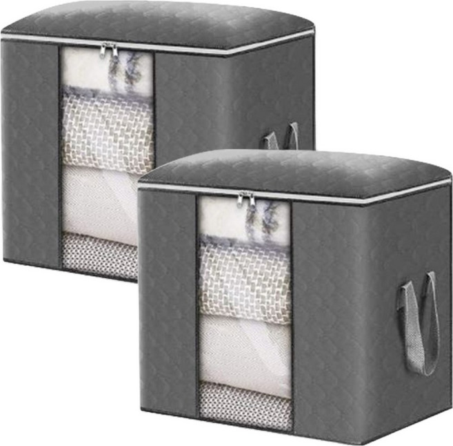 마메 대용량 패브릭 다용도 이불정리 리빙박스, 그레이, 2개