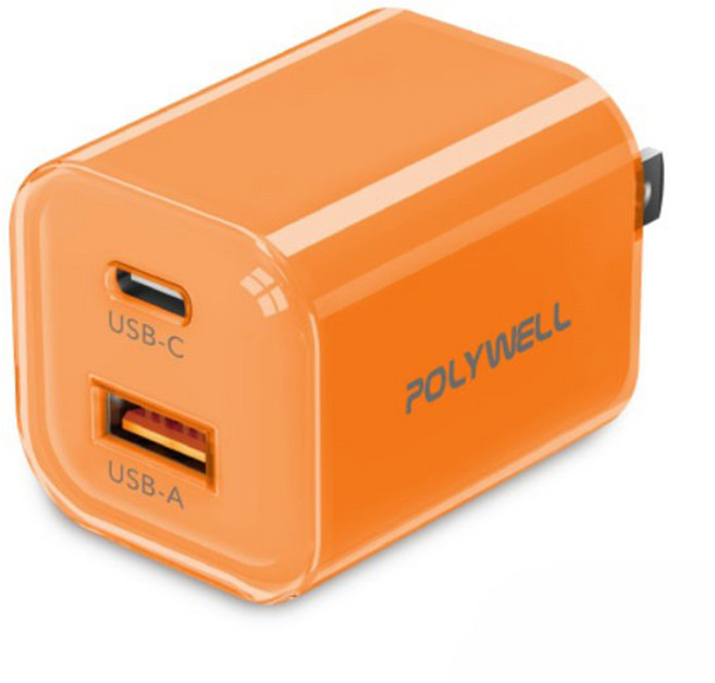 POLYWELL 寶利威爾 冰塊造型 30W Dual Port PD 充電器 PD Fast Charging GaN Technology 橘色 PW15-T05-A172