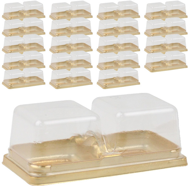 아이엔피 화과자 사각 2구 PET 케이스 11.8 x 6 x 4.2 cm, 골드, 20개