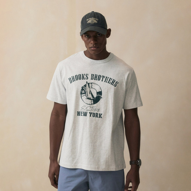 브룩스브라더스 남성용 레터링 그래픽 반팔 티셔츠