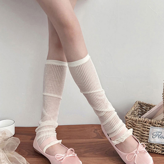 더시럽 여성용 얇은 줄무늬 종아리 커버 레그워머 2p