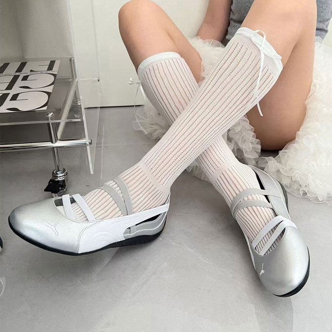 더시럽 여성용 발레 스타일의 리본 종아리 양말 2p
