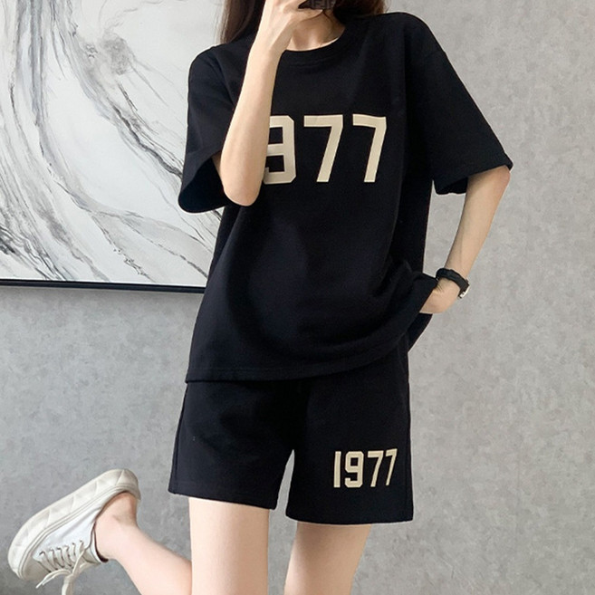 INFIOUS 女款大尺碼字母印花短袖短褲運動套裝 I263-0191