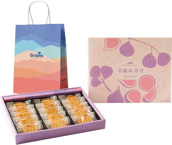 그래인스쿠키 무화과 쿠키 세트 235g + 쇼핑백, 1세트