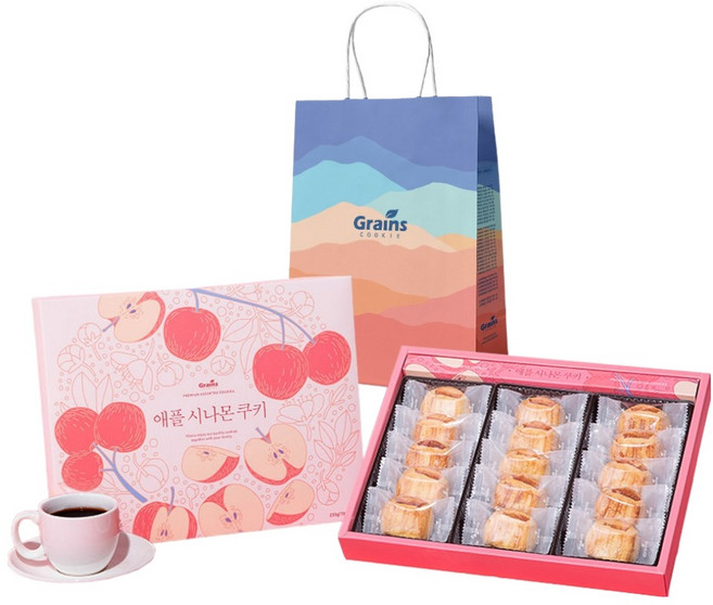 그래인스쿠키 애플 시나몬 쿠키 + 쇼핑백, 235g, 1개