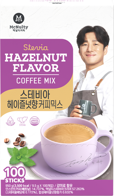 맥널티커피 스테비아 커피믹스 헤이즐넛향, 1개, 100개입, 9.5g