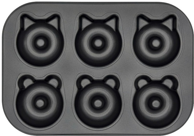 아노마드 논스틱 곰고양이 도너츠틀 팬 6구 블랙, 1개