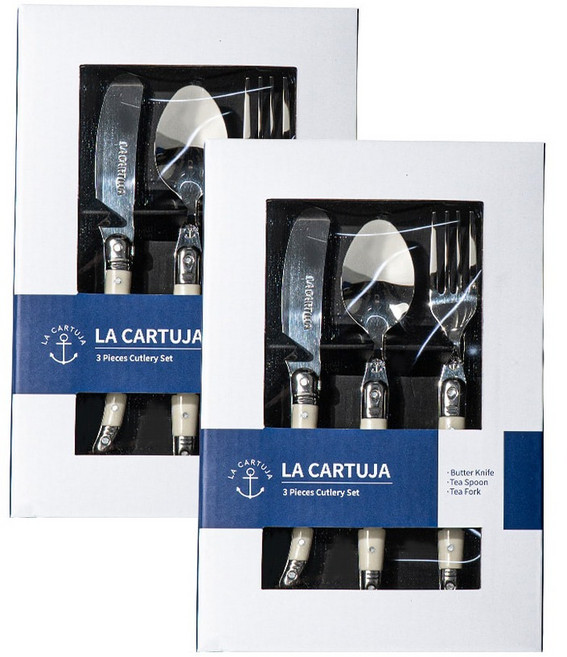 까르투하 오로 라귀올 디저트 커트러리 3종 선물세트 아이보리, 2세트, 티스푼 2p + 티포크 2p + 버터나이프 2p