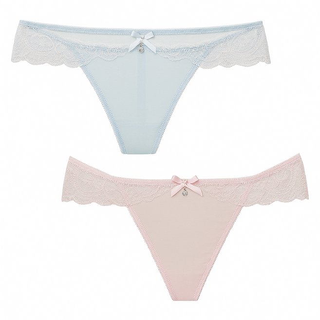 LA FELINO 法利諾 舞動甜心無痕蕾絲三角褲 2件組, 藍色 + 紫色