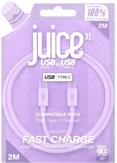 juice Type-C轉Type-C 圓形 60W PD 高速充電線, 1個, 薰衣草紫, 2m