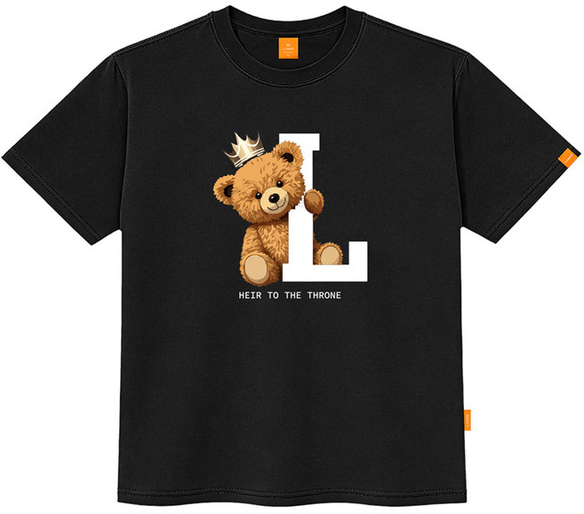 L.LAMO 男女通用國王熊短袖T恤, 黑色