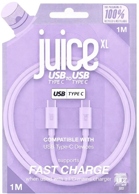 juice Type-C轉Type-C 圓形 60W PD 高速充電線, 1個, 薰衣草紫, 1m