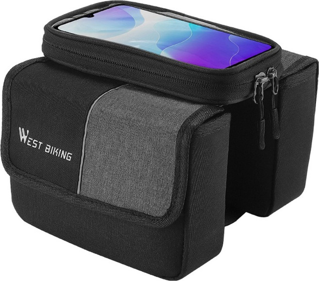 웨스트바이킹 상단 프레임 양면 터치스크린 스마트폰 자전거 수납 가방, 블랙, 1개