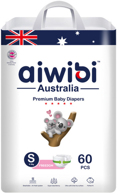 aiwibi 愛薇彼 森語棉黏貼型紙尿褲 4~8kg, 60個, 小碼 (S)