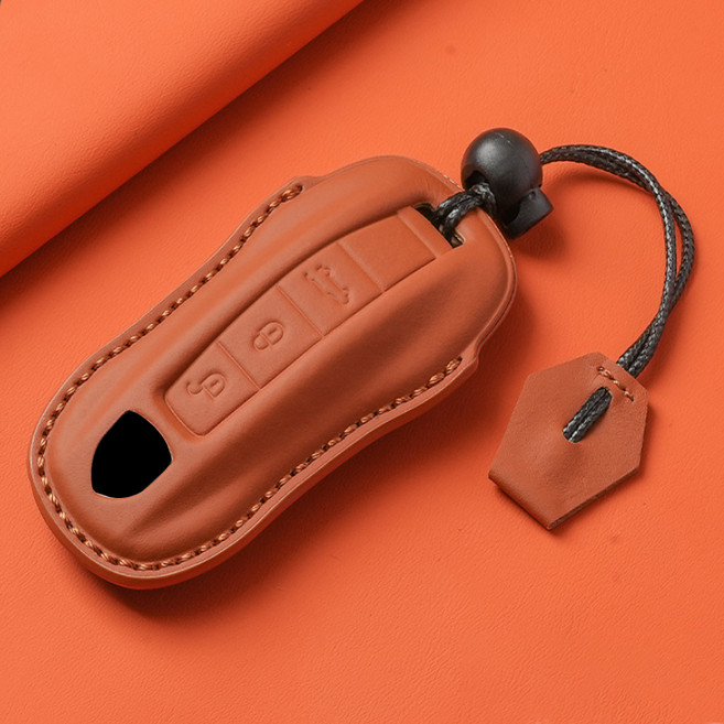 CRONICLE Vericaline 保時捷相容皮革鑰匙包 911 718 B款, 駝色, BURS-POR8