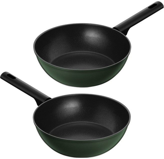 바겐슈타이거 톤앤톤 티타늄코팅 웍팬 세트 2개, 딥그린, 1세트, 웍 28cm(2p)