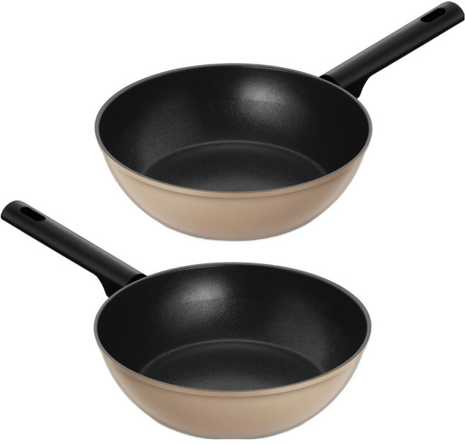 WAGENSTEIGER 同色系鈦塗層炒鍋2件組, 燕麥色, 1套, 炒鍋 24cm(2入)