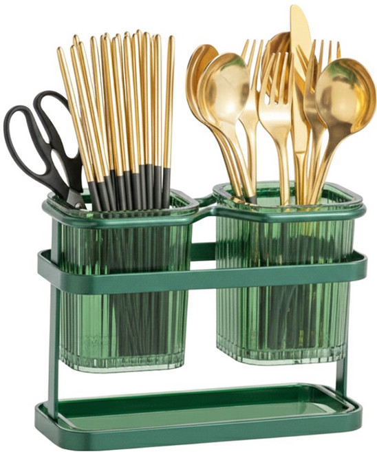 쿠쏘 투명 스테인리스 수저통 19.5 x 15.5 x 8.5 cm, F 그린, 1개