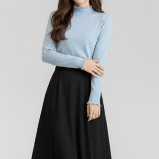 소니오 여성용 러플 하이넥 긴팔 티셔츠