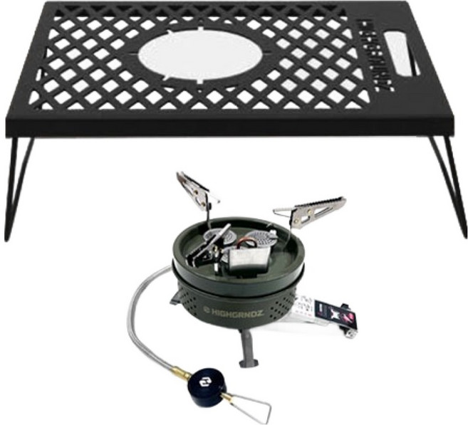 하이그라운즈 아크탑 스토브 + 사이드 IGT 테이블 오덕 스탠드 세트, 카키 + 블랙, 1세트