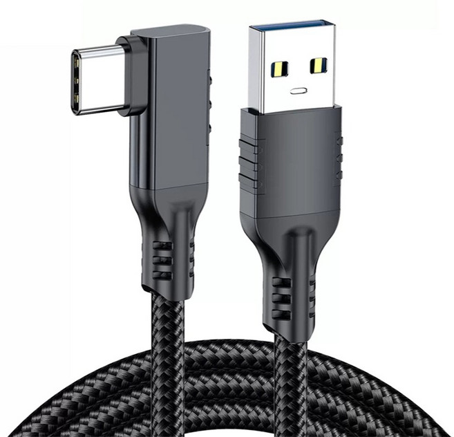 Ytek USB 3.2 Gen2 A to C 10Gbps 60W 高速充電 VR Link CarPlay Android Auto 彎頭型傳輸線 YT-AC10L-20, 1個, 200cm