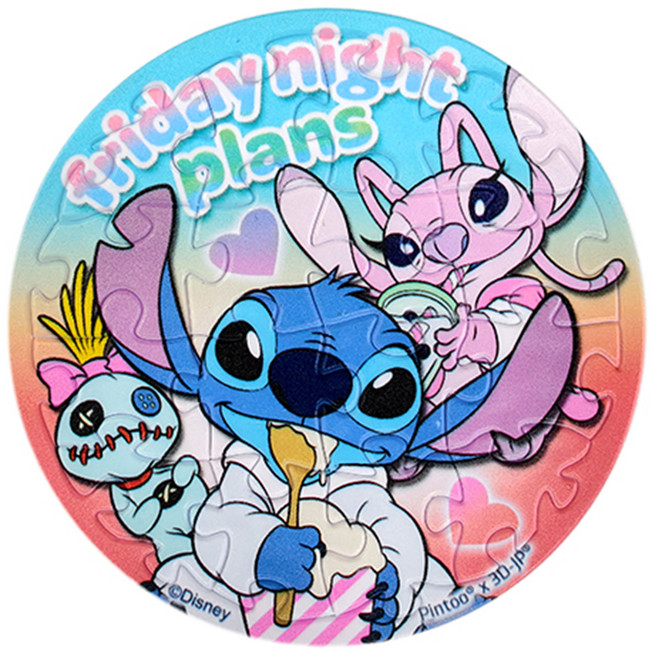 HUNDRED PICTURES 百耘圖 甜點系列 拼圖磁鐵 HPD0116041 直徑60mm 圓 Stitch 星際寶貝 冰淇淋, 1個, 16片