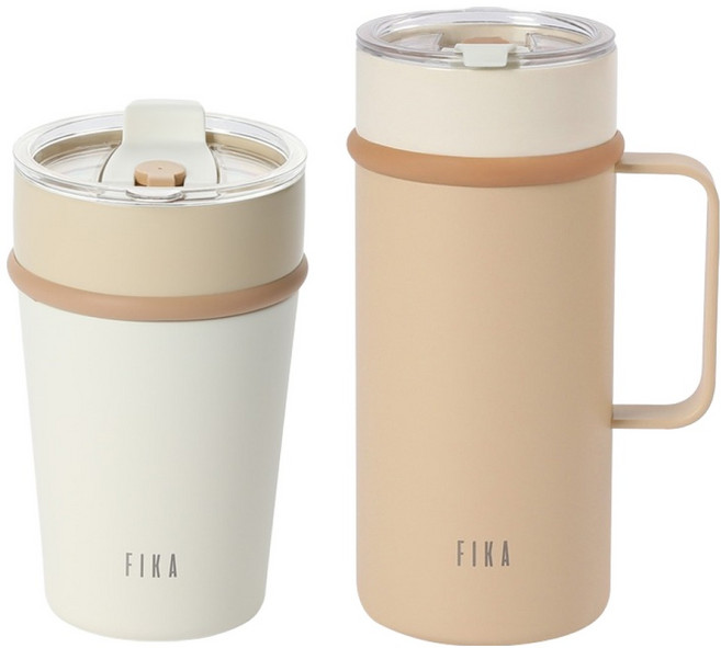 nEOFLam FIKA Lips 陶瓷隨行杯 355ml + 473ml 套組, 奶油色, 米色, 1套