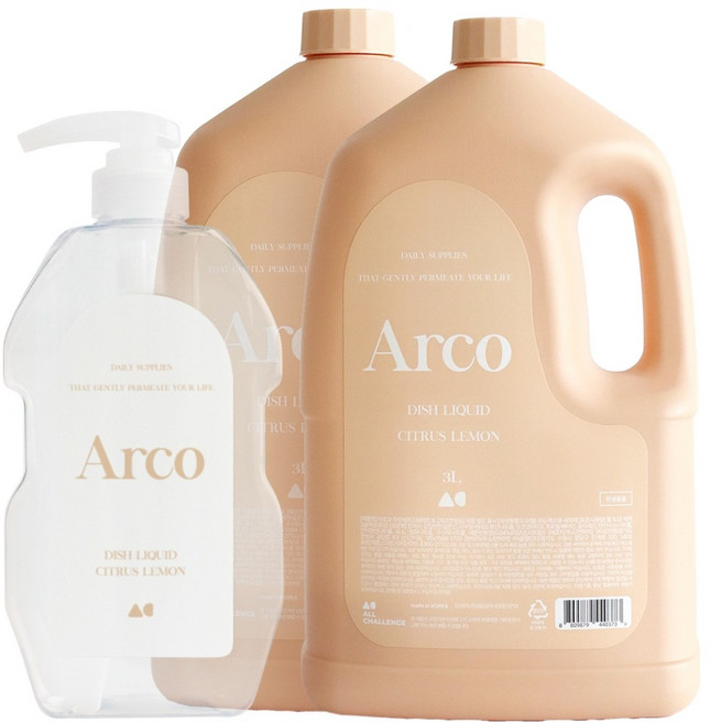 올챌린지 아르꼬 대용량 주방세제 3L 2p 펌프용기 780ml, 1개
