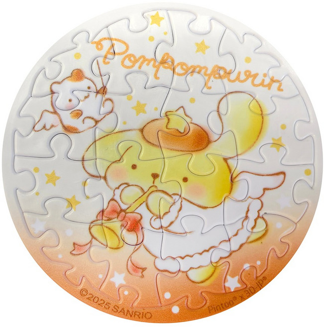 HUNDRED PICTURES 百耘圖 天使系列 拼圖磁鐵 HP0116031 直徑60mm 圓 Pompompurin 布丁狗 喇叭樂曲, 1個, 16片