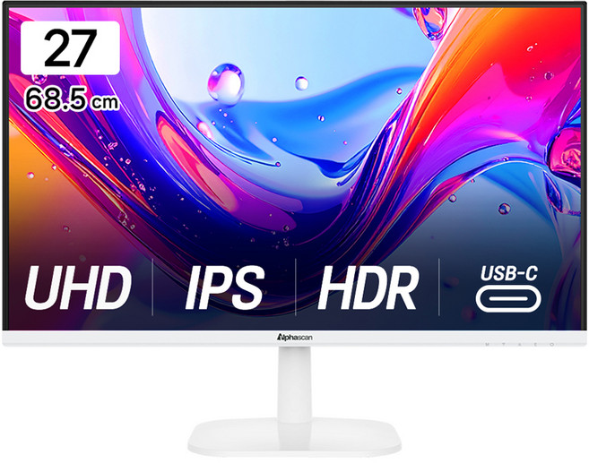 알파스캔 4K UHD USB-C 화이트 보더리스 IPS 무결점 모니터, 2726UC100, 68.5cm