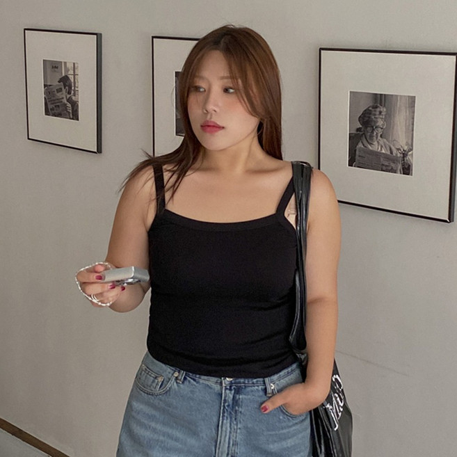 이블렛 여성용 숏/스탠다드 기장 로니헬 레이온 스판 끈 나시