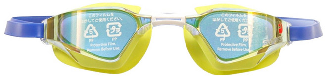 SWANS Valkyrie SR-72M 高級防霧曲面鏡片泳鏡, 透明 + 橘色(鏡片), 藍色(頭帶), 黃色(眼罩墊), 1個