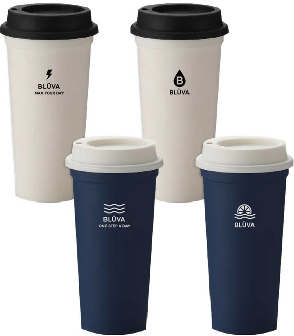 BLUEBA 不透明環保隨行杯 550ml x 4款 + 杯蓋4入組, 水光象牙白, 水滴純淨象牙白, 藍色波浪海軍藍, 熱帶海軍藍, 1套