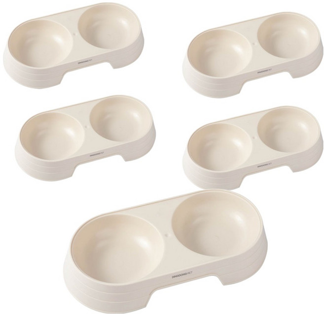 딩동펫 반려동물 심플 맛카롱 더블 보울 식기, 아이보리, 5개