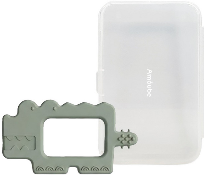 아무브 실리콘 악어 치발기 케이스, 세이지, 1개, 치발기 + 케이스