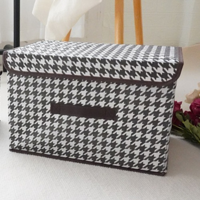 앞날창창 뚜껑형 패브릭 수납 리빙박스, 체크, 1개