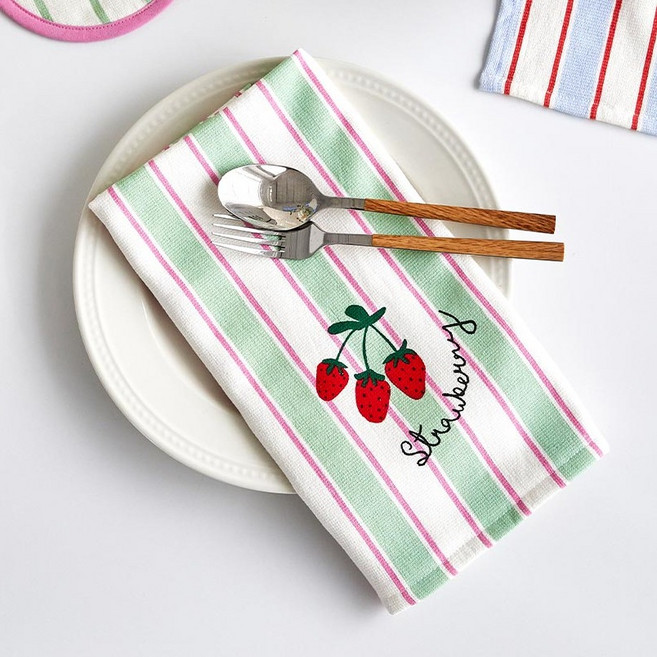 모던하우스 발렌타인 테리 키친크로스 45 x 60 cm, 그린 스트라이프, 1개