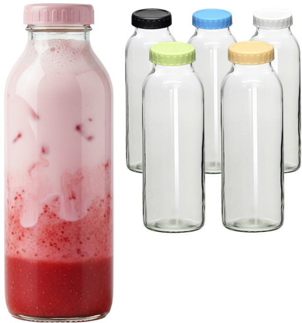 헥사 에코링 녹슬지 않는 뚜껑 6종 + 냉장고 유리 물병 750ml x 6p 세트, 혼합색상, 1세트