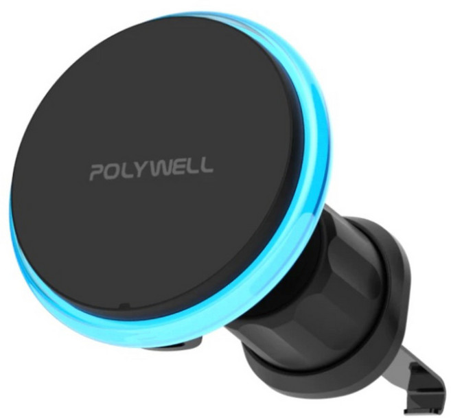 POLYWELL 寶利威爾 車用15W磁吸無線充電支架 支援Magsafe 隨放隨充 S035P02, 黑色