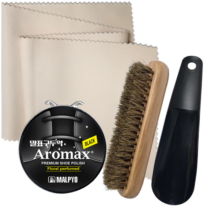 꼬비 말표 캔구두약 40g + 돈모 구두솔 70g + 극세사 구두천 13g + 구두주걱 8g 세트